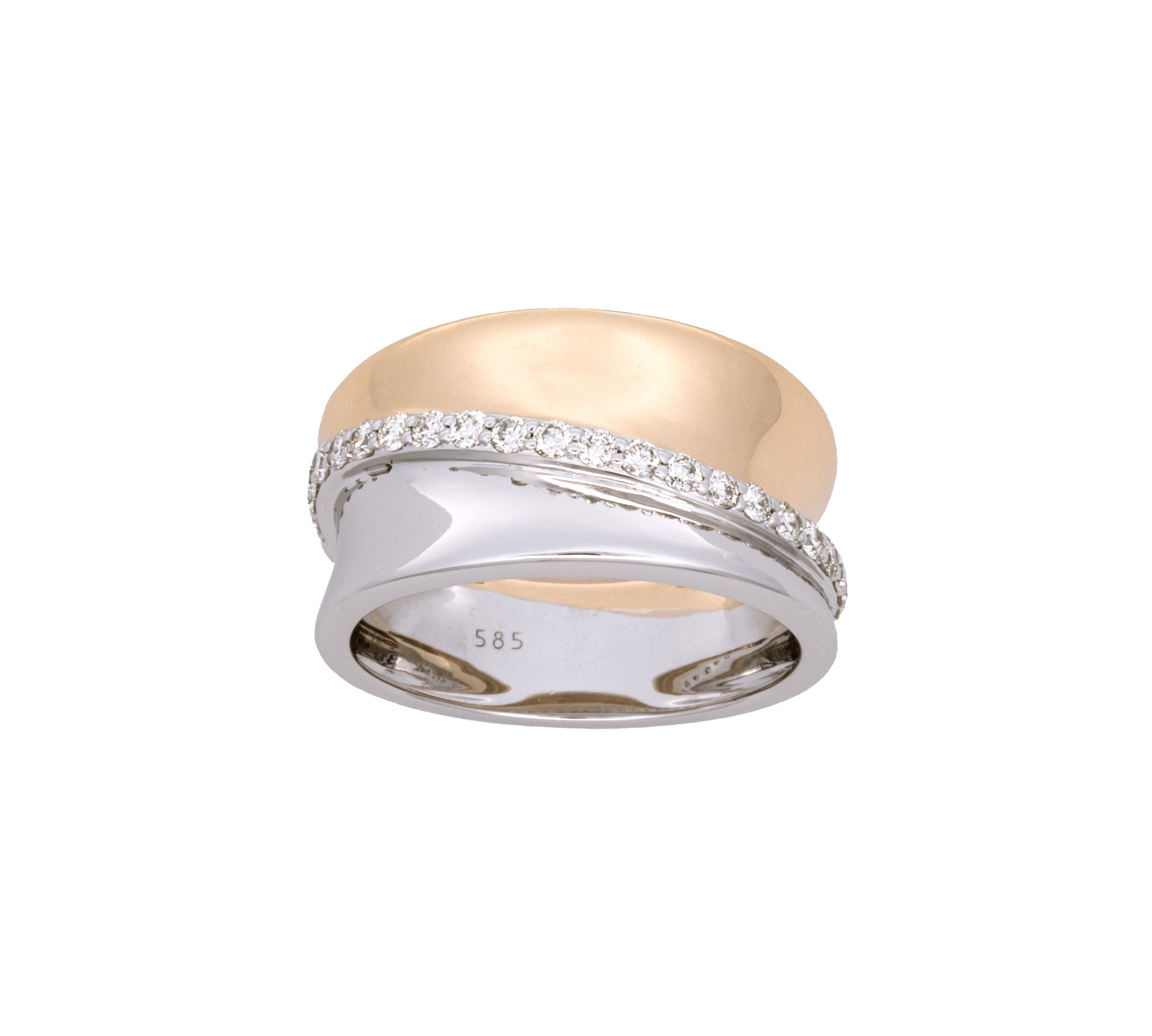 14K Yellow And White Gold Two-Tone Wide Diamond Band