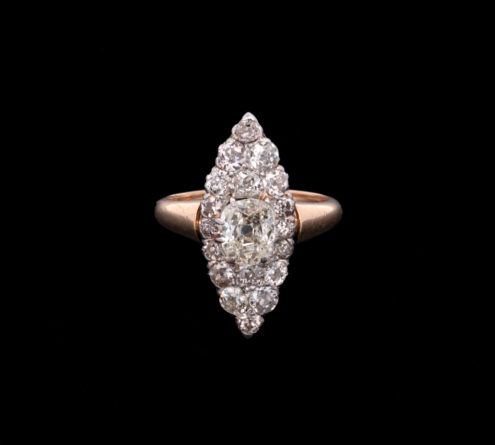 18K Yellow Gold And Platinum Belle Epoque French Navette Ring