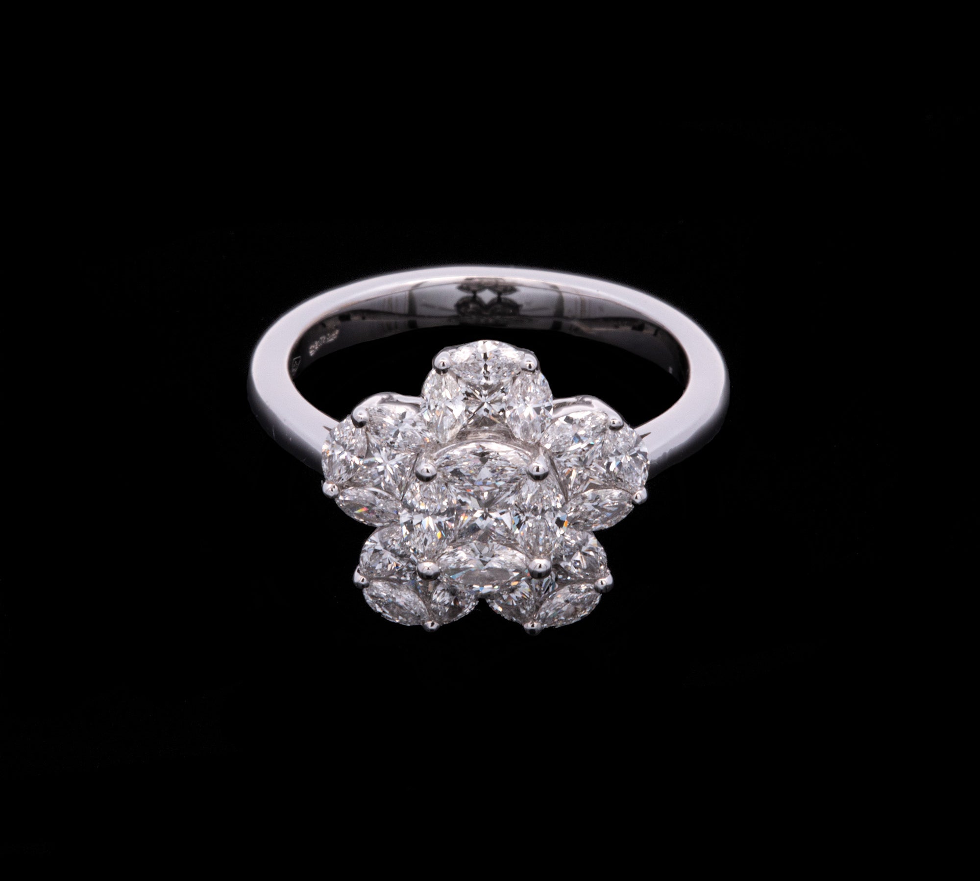 18K White Gold Marquise And Princess Cut Diamond Cluster Ring