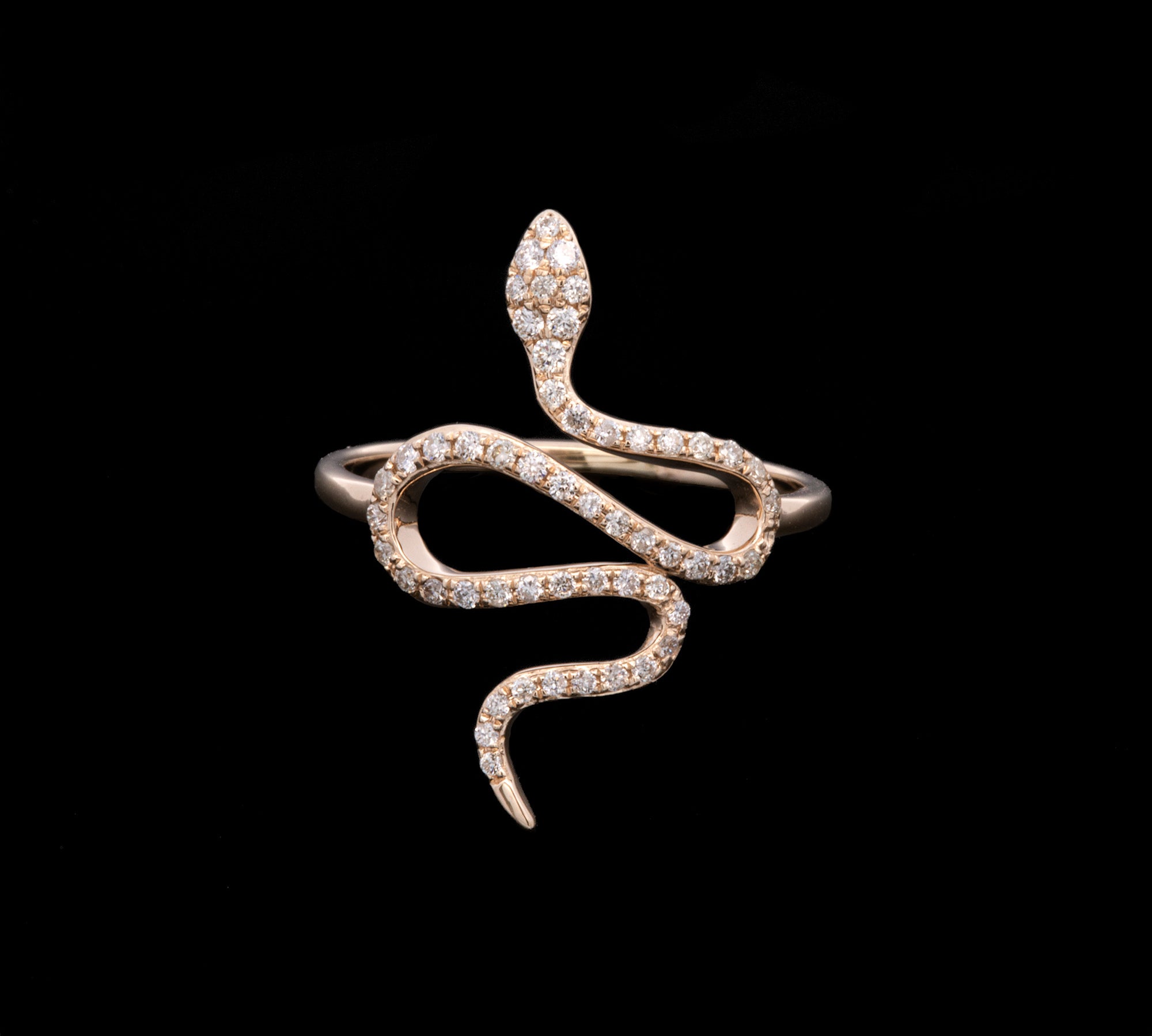 14K Yellow Gold Snake Ring With Diamonds