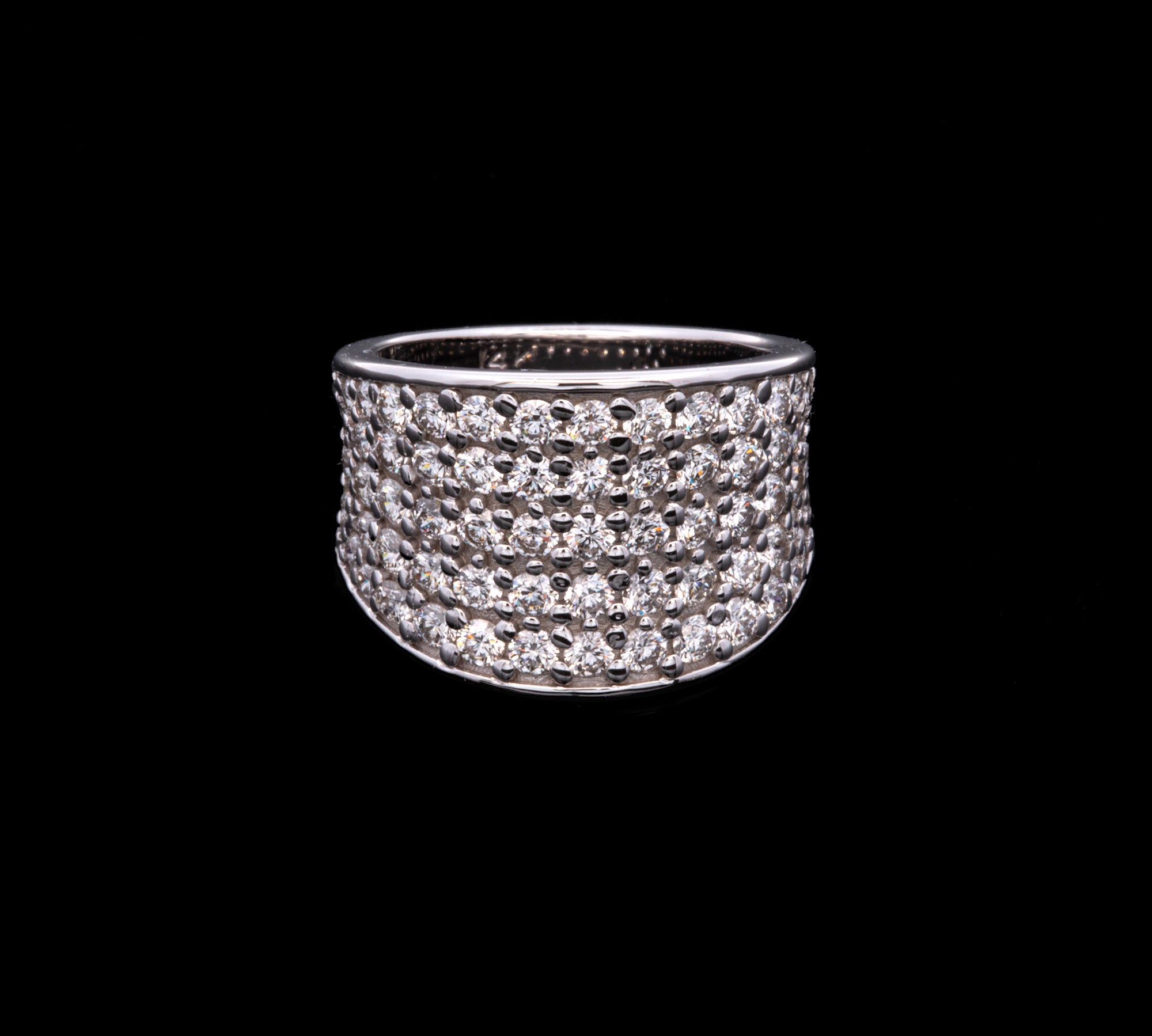 14K White Gold Wide Five Row Diamond Band