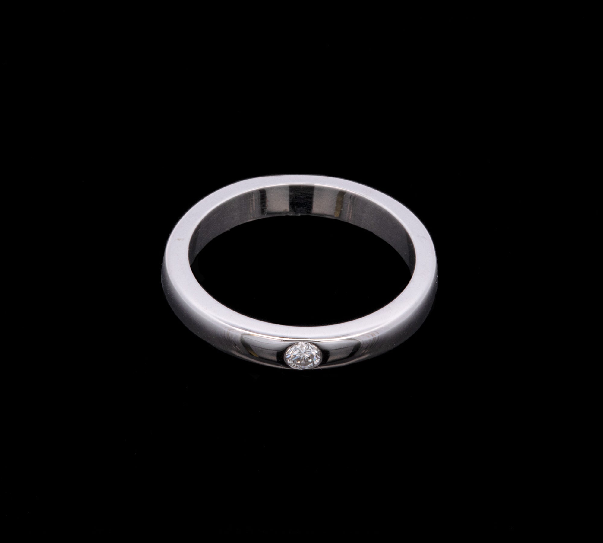 14K White Gold Band With Burnished Round Diamond