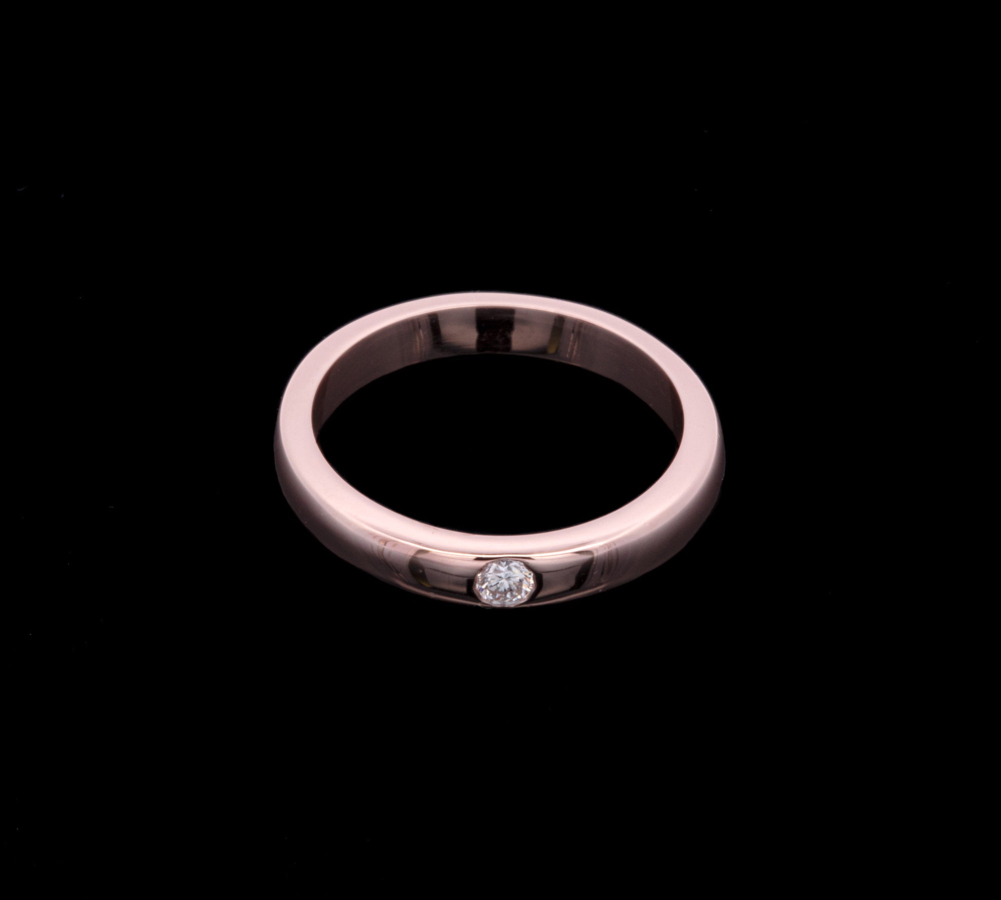 14K Rose Gold Band With Burnished Round Diamond