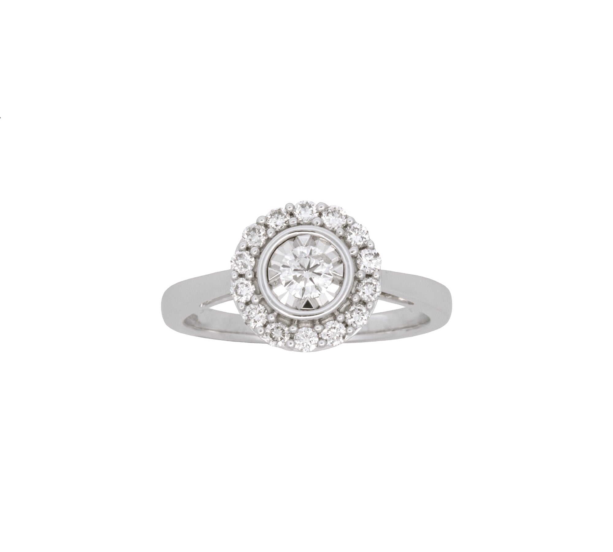 14K White Gold Illusion set Diamond Ring With Diamond Halo
