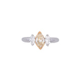 14K White Gold Fancy Yellow Marquise Diamond And White Marquise Diamond Three Stone Ring