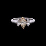 14K White Gold Fancy Yellow Marquise Diamond And White Marquise Diamond Three Stone Ring