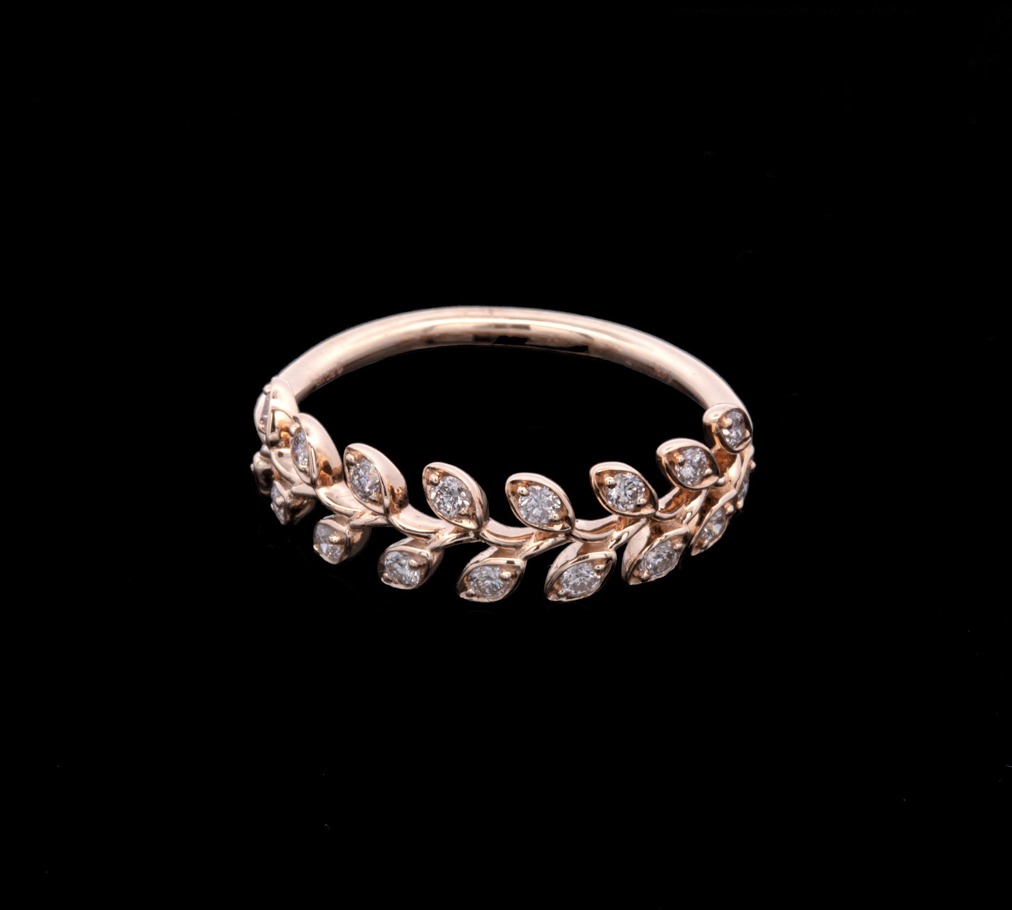 14K Yellow Gold Off-Set Diamond Leaf Ring