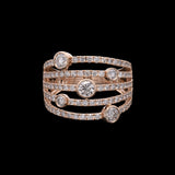 14K Yellow Gold Five Row Diamond Ring
