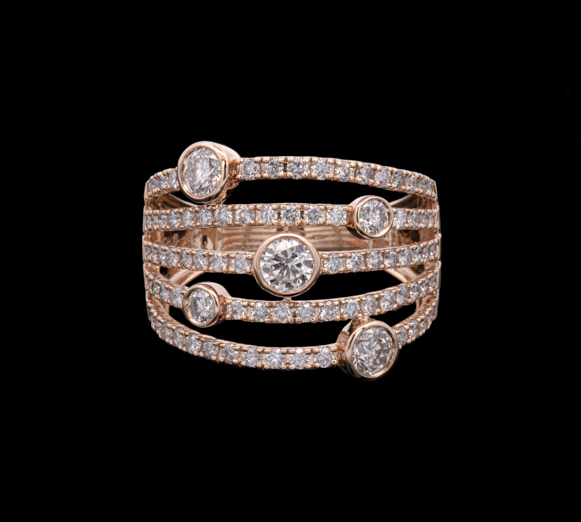 14K Yellow Gold Five Row Diamond Ring