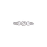 18K White Gold Bezel Set Three Stone 0.55ctw Diamond Milgrain Ring