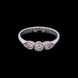 18K White Gold Bezel Set Three Stone 0.55ctw Diamond Milgrain Ring