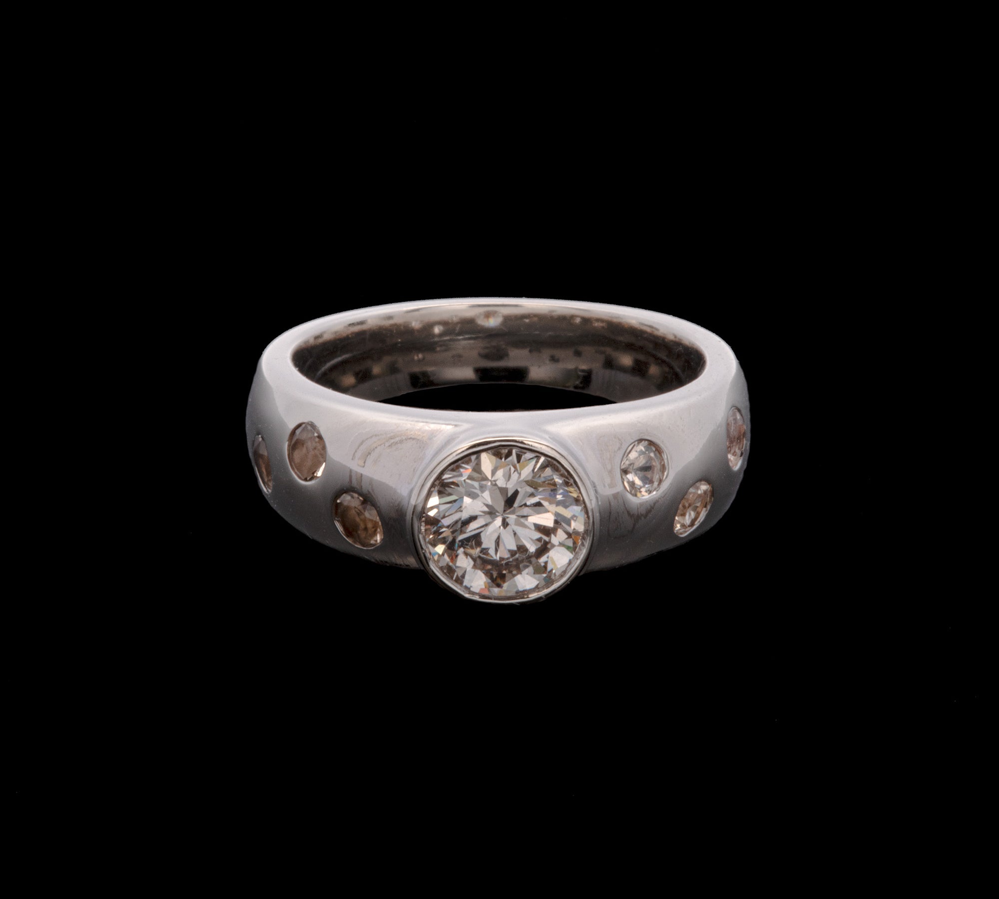 14K White Gold Bezel Set Diamond And Topaz Ring