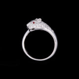18K White Gold Panther Diamond And Ruby Ring