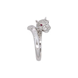 18K White Gold Panther Diamond And Ruby Ring