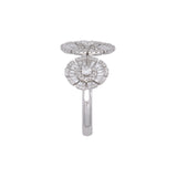 18K White Gold Double Flower Ring With Round and Baguette Diamonds