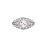 Platinum Old Mine Cut Diamond Ring With Milgrain