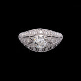 Platinum Old Mine Cut Diamond Ring With Milgrain