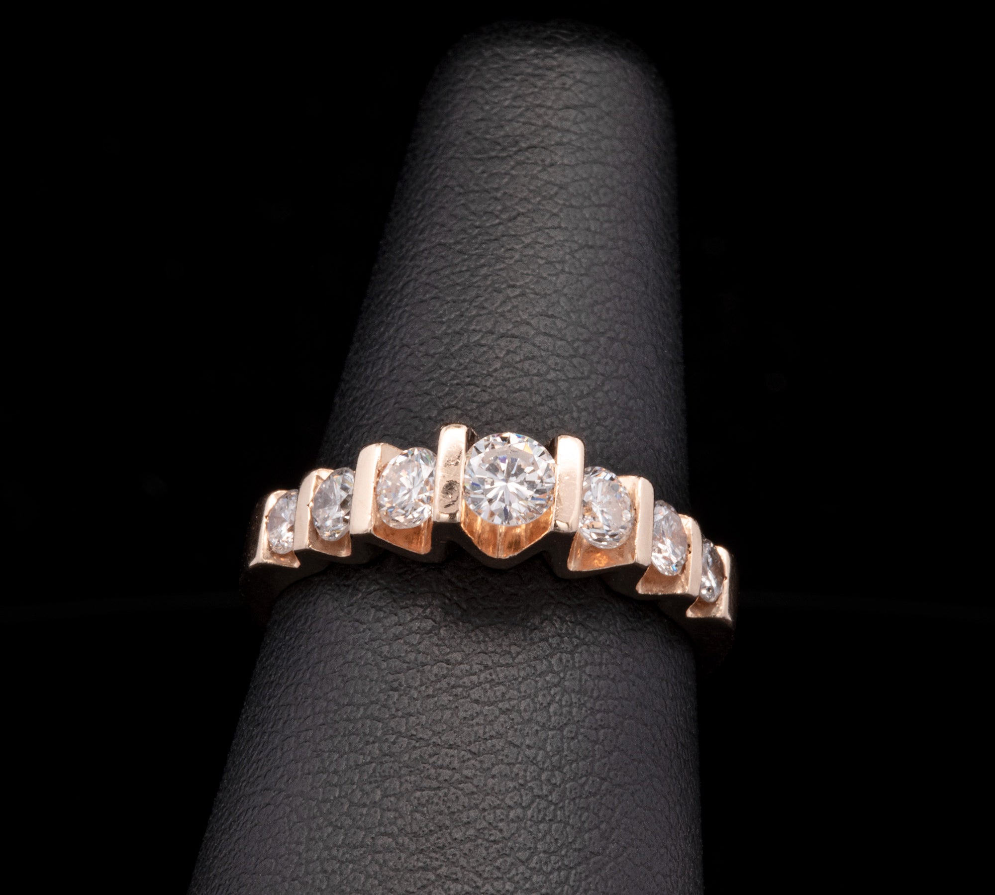 14K Yellow Gold Bar Set Five Stone Diamond Ring