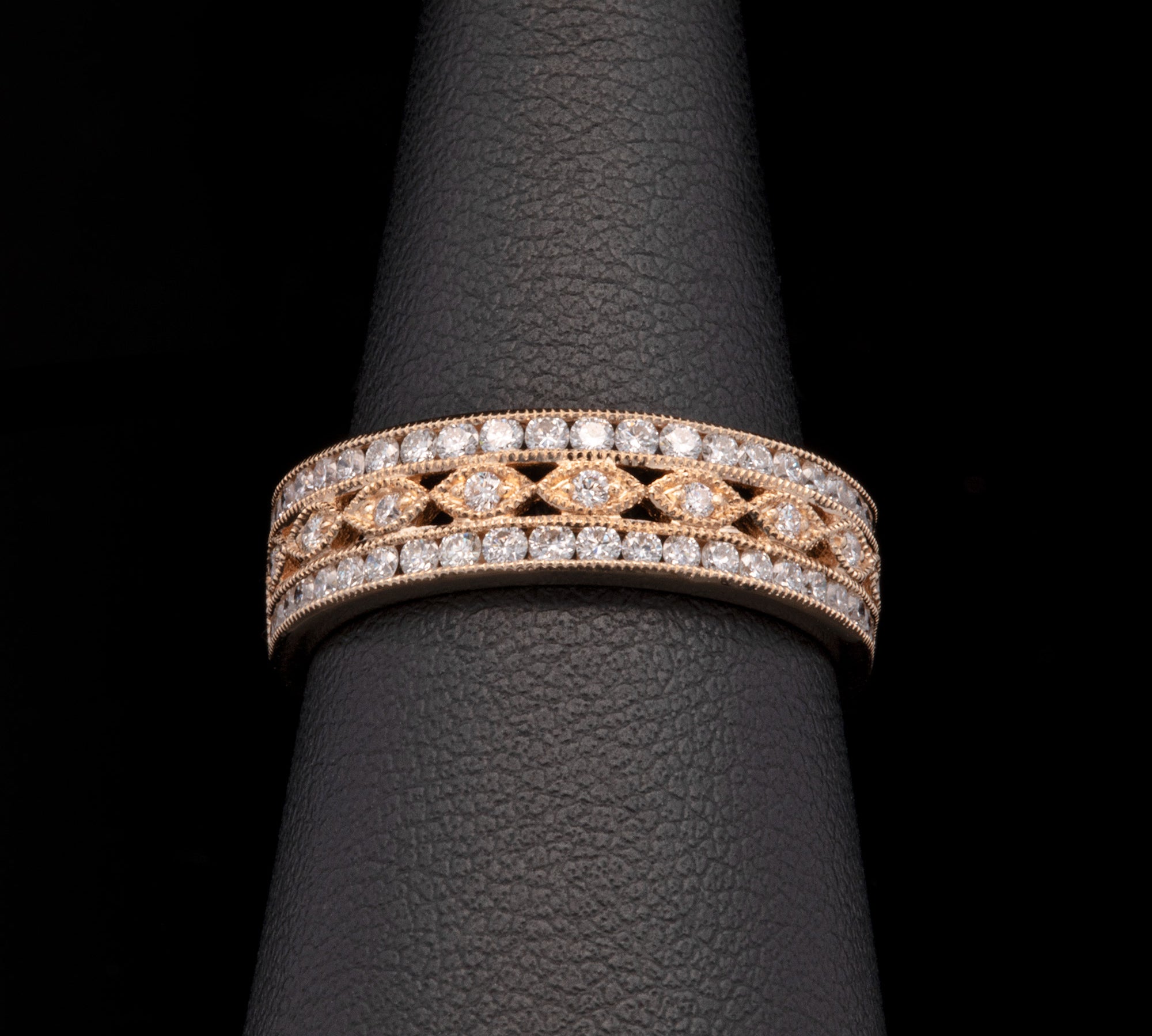 18K Yellow Gold Diamond Wide Band With Milgrain Edge
