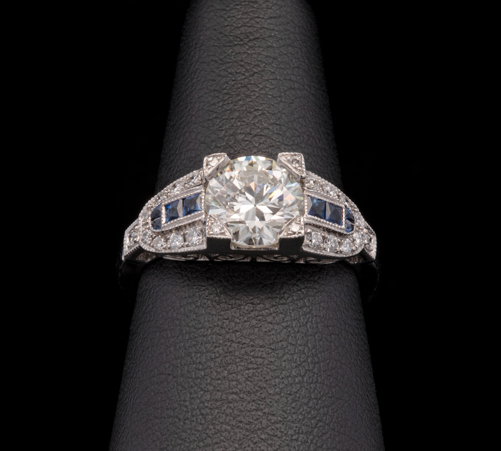 Platinum Diamond And French Cut Sapphire Ring