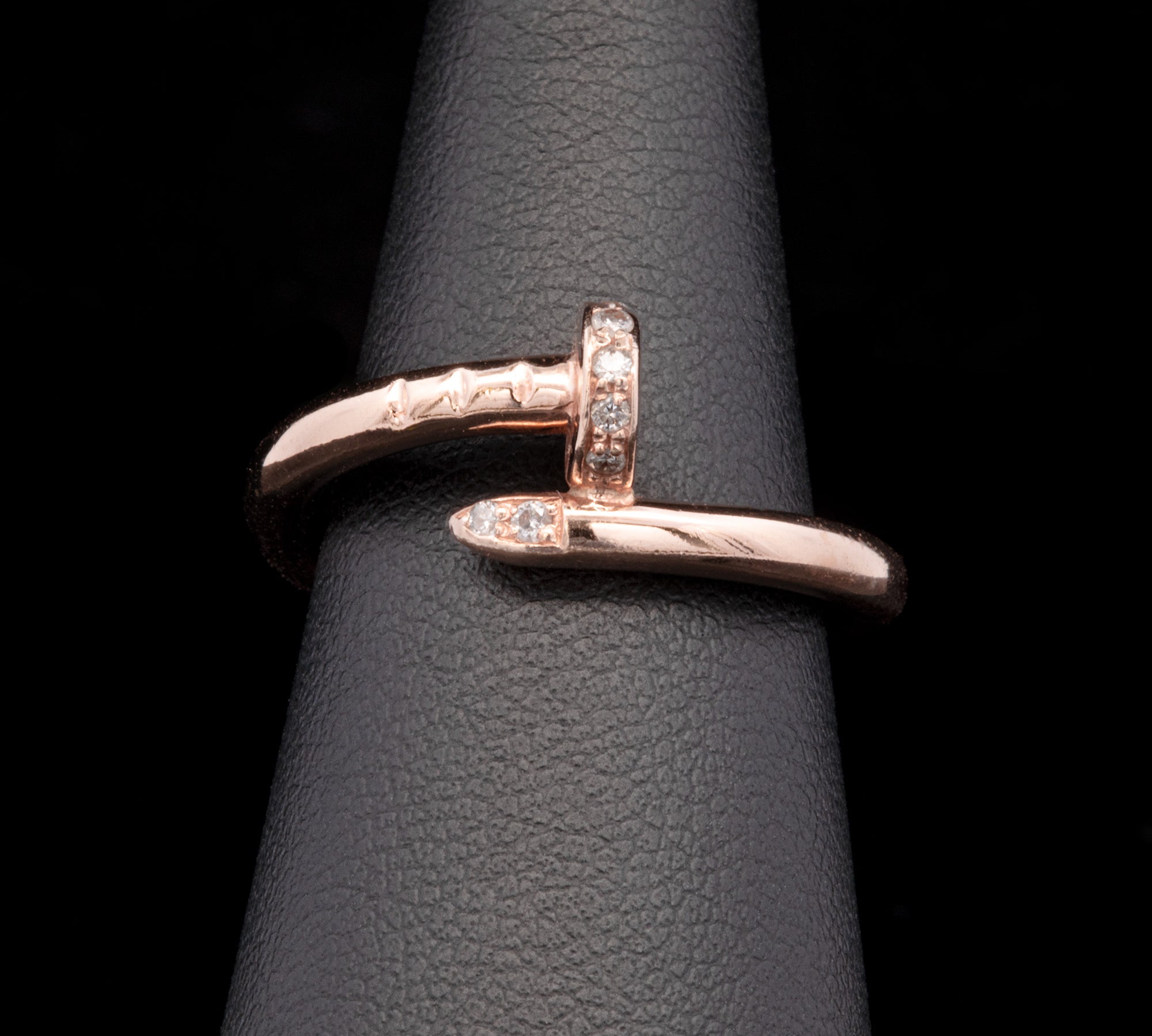 14K Rose Gold Nail Head Ring With Diamond Accents