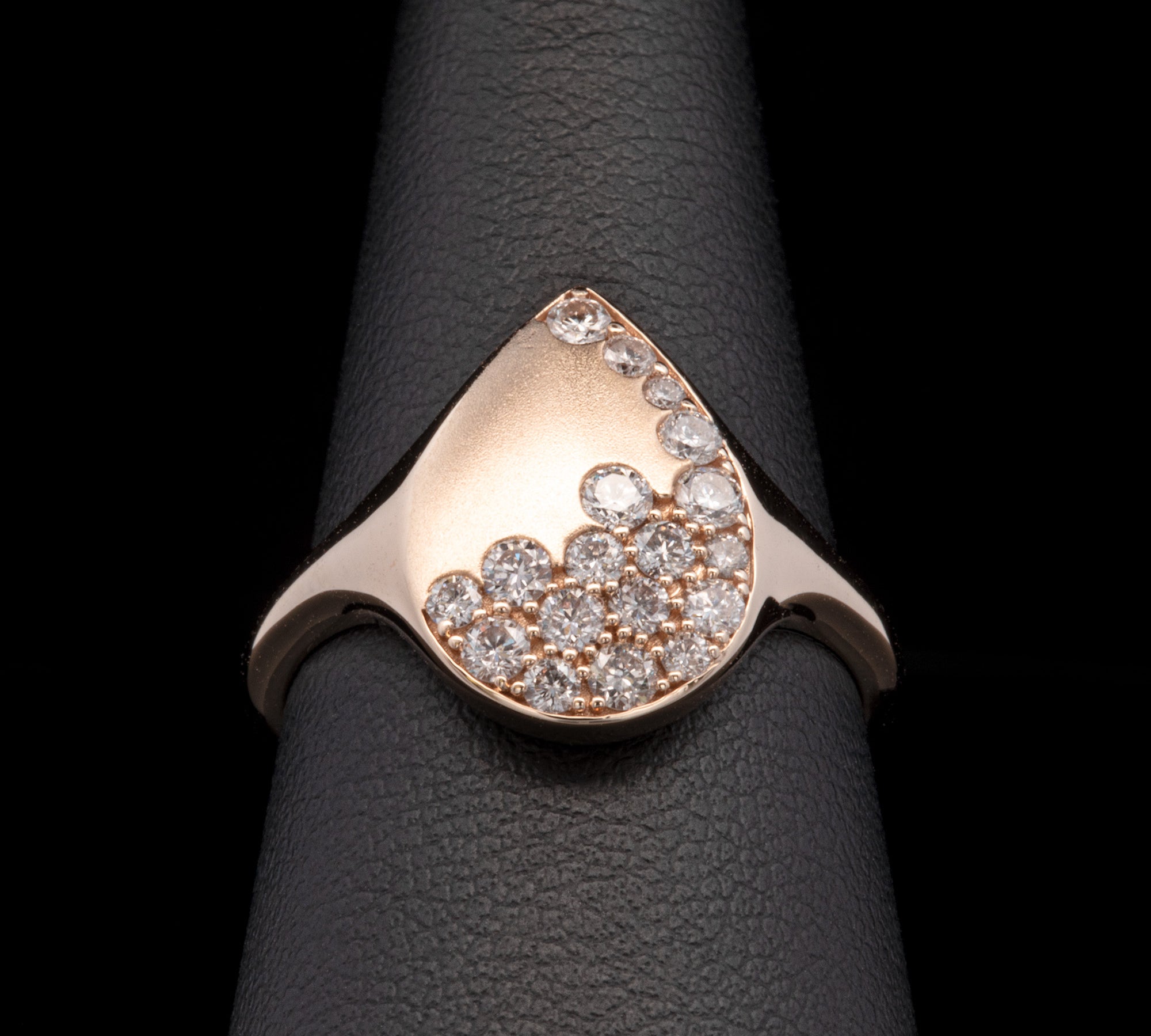 14K Yellow Gold Diamond Tear Drop Ring.