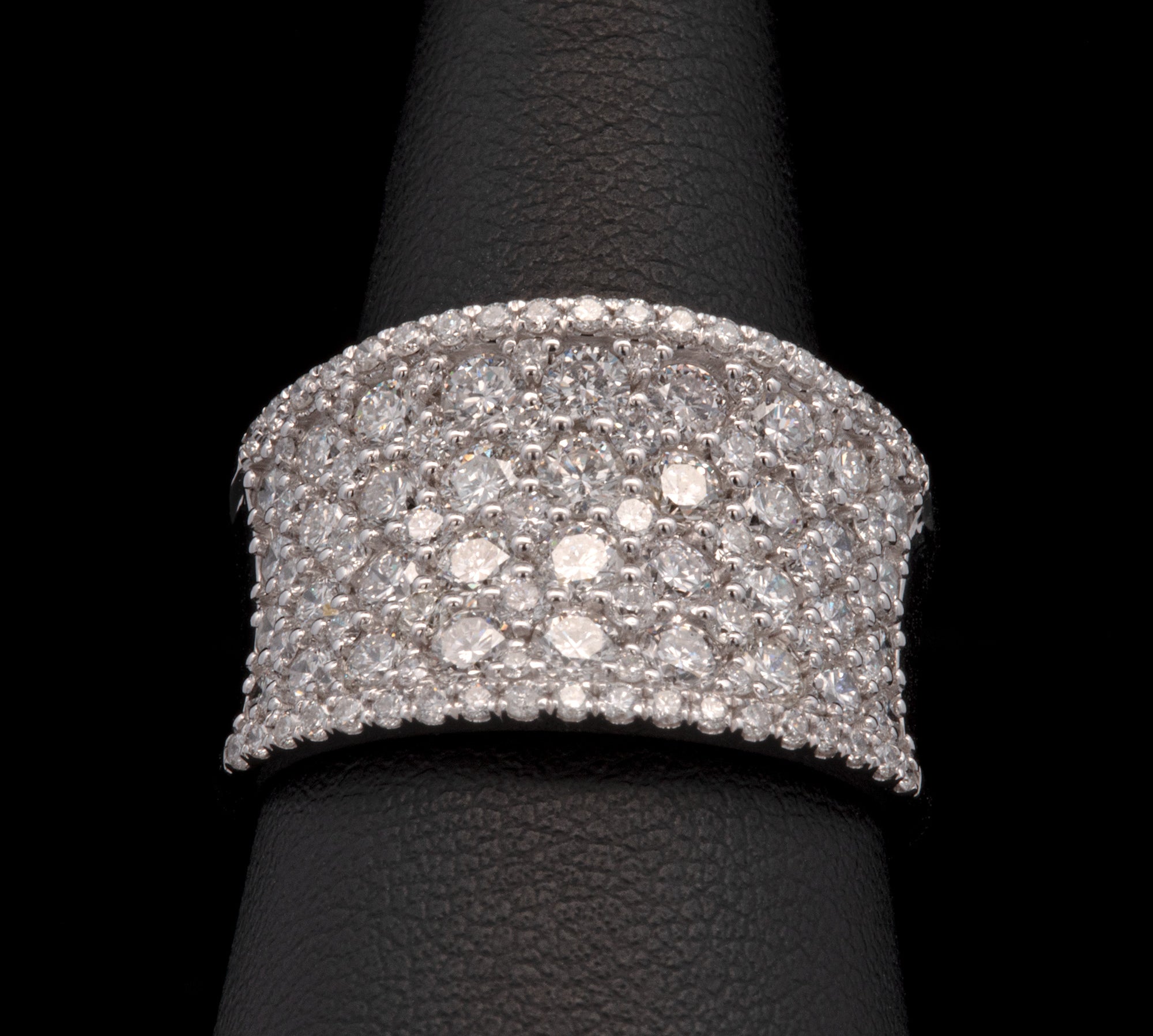 14K White Gold Wide Pave Multi Row Diamond Band