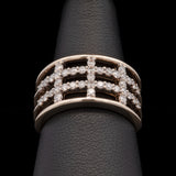 14K Yellow Gold Wide Space Four Row Diamond Ring