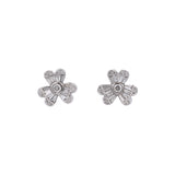 14K White Gold Diamond Flower Stud Earrings