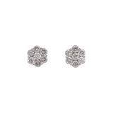 14K White Gold Diamond Cluster Stud Earrings With Screw Backs