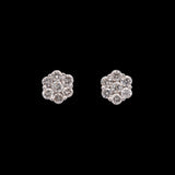 14K White Gold Diamond Cluster Stud Earrings With Screw Backs
