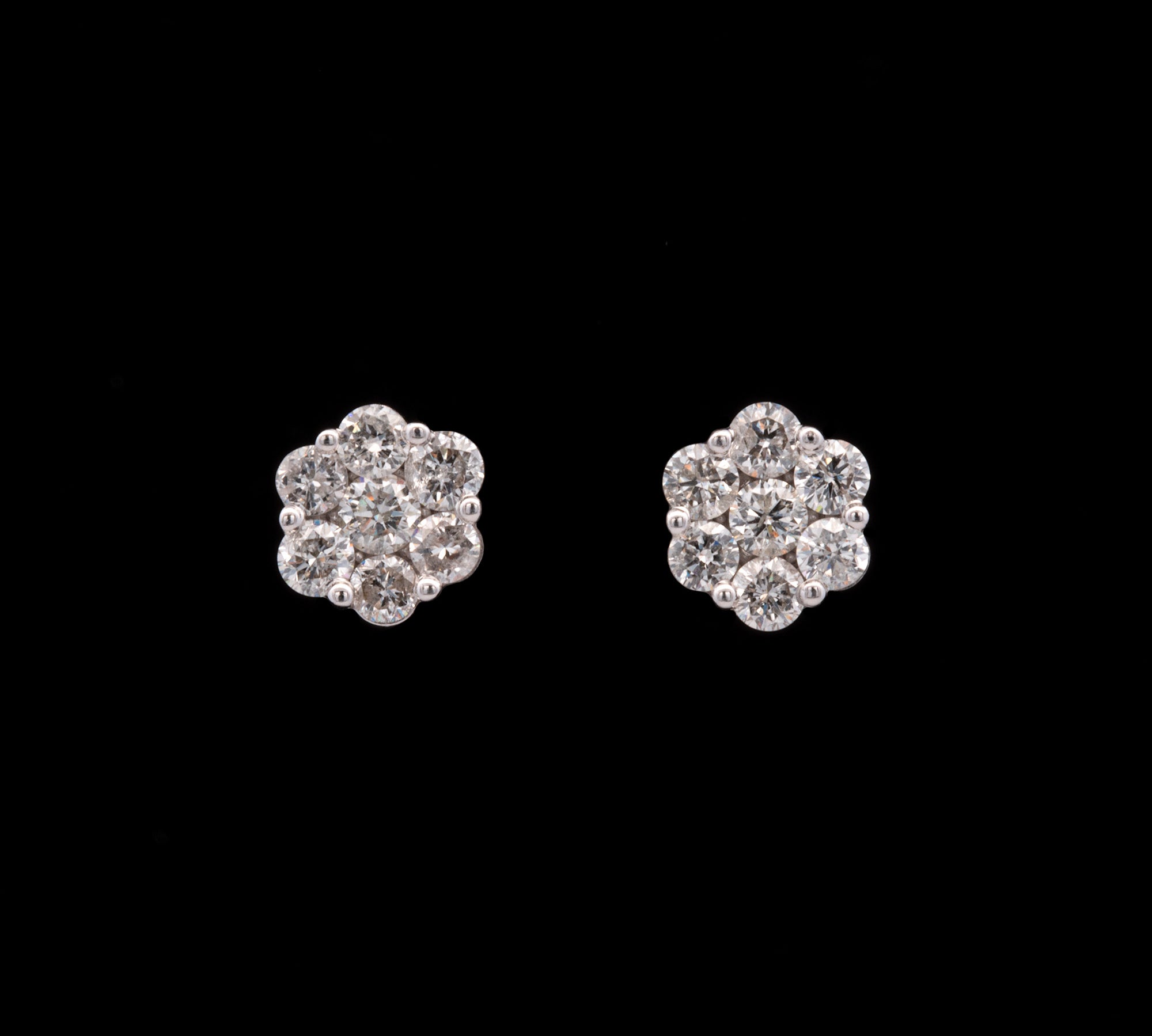 14K White Gold Diamond Cluster Stud Earrings With Screw Backs