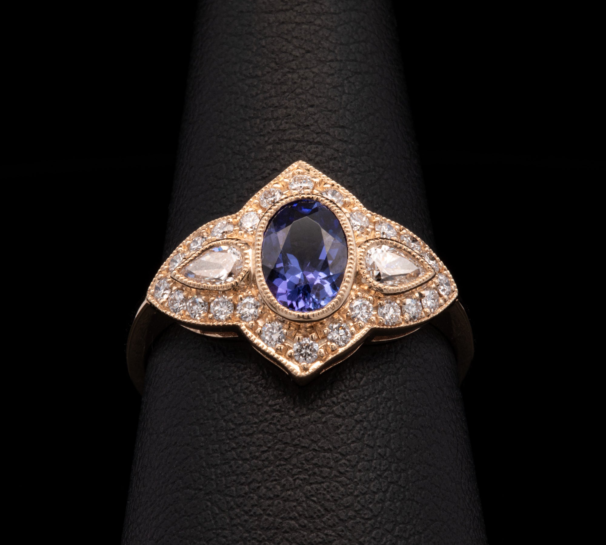 18K Yellow Gold Oval Tanzanite Ring With Diamond Accents