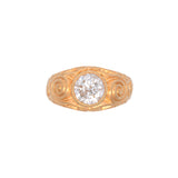 14K Yellow Gold Carved Diamond Solitaire Ring