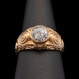 14K Yellow Gold Carved Diamond Solitaire Ring