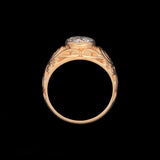 14K Yellow Gold Carved Diamond Solitaire Ring