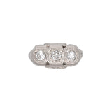 14K White Gold Art Deco Three Stone Diamond Ring