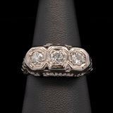 14K White Gold Art Deco Three Stone Diamond Ring