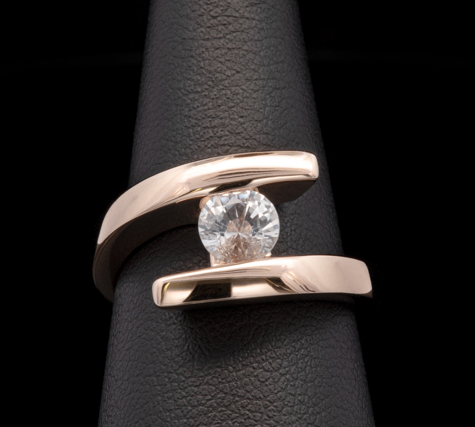 14K Yellow Gold Cross Over Diamond Ring