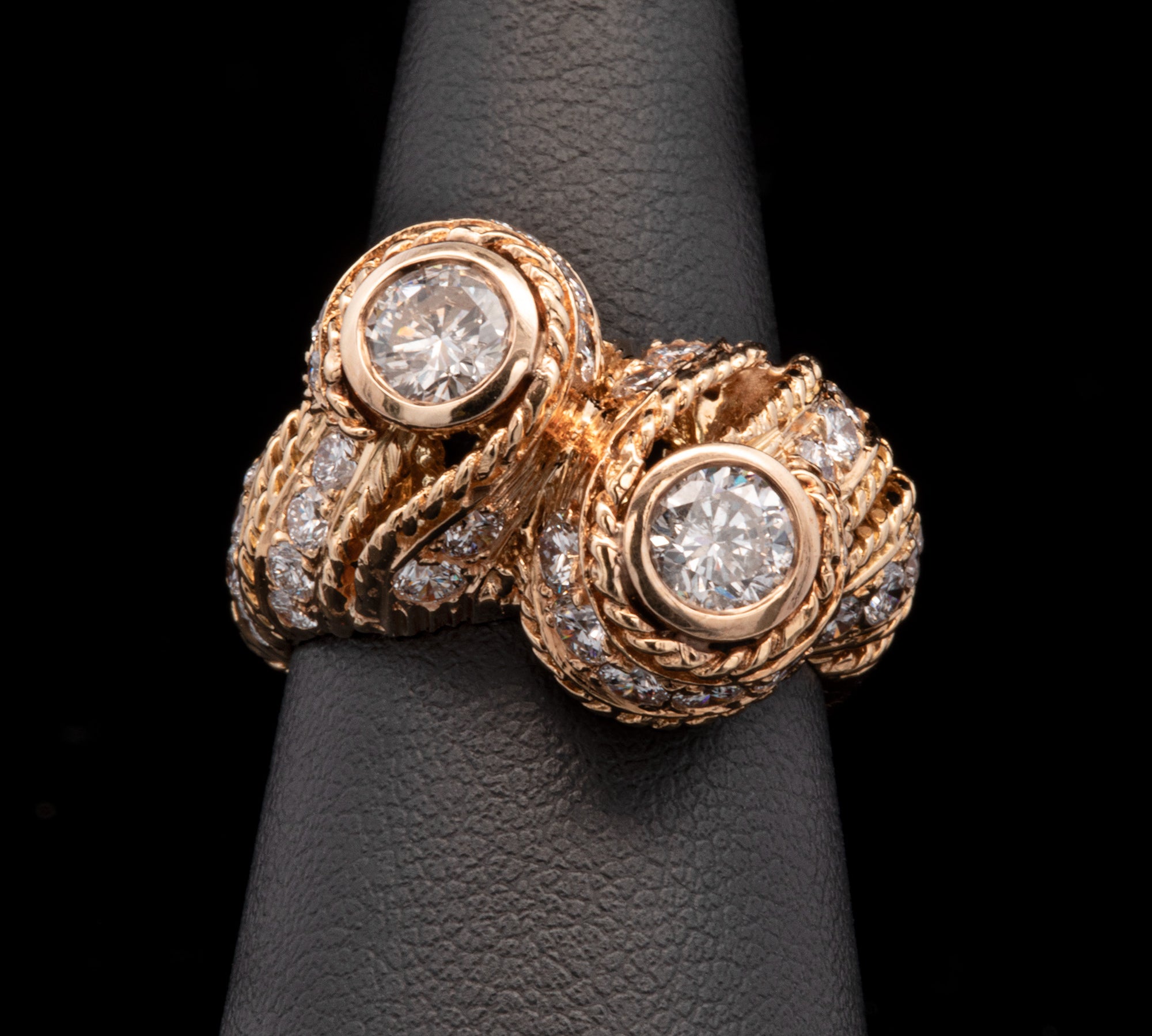 18K Yellow Gold Diamond Twist Rope Bypass Ring