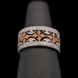 18K Yellow And White Gold Wide Filigree Eternity Band With Yellow And White Diamonds