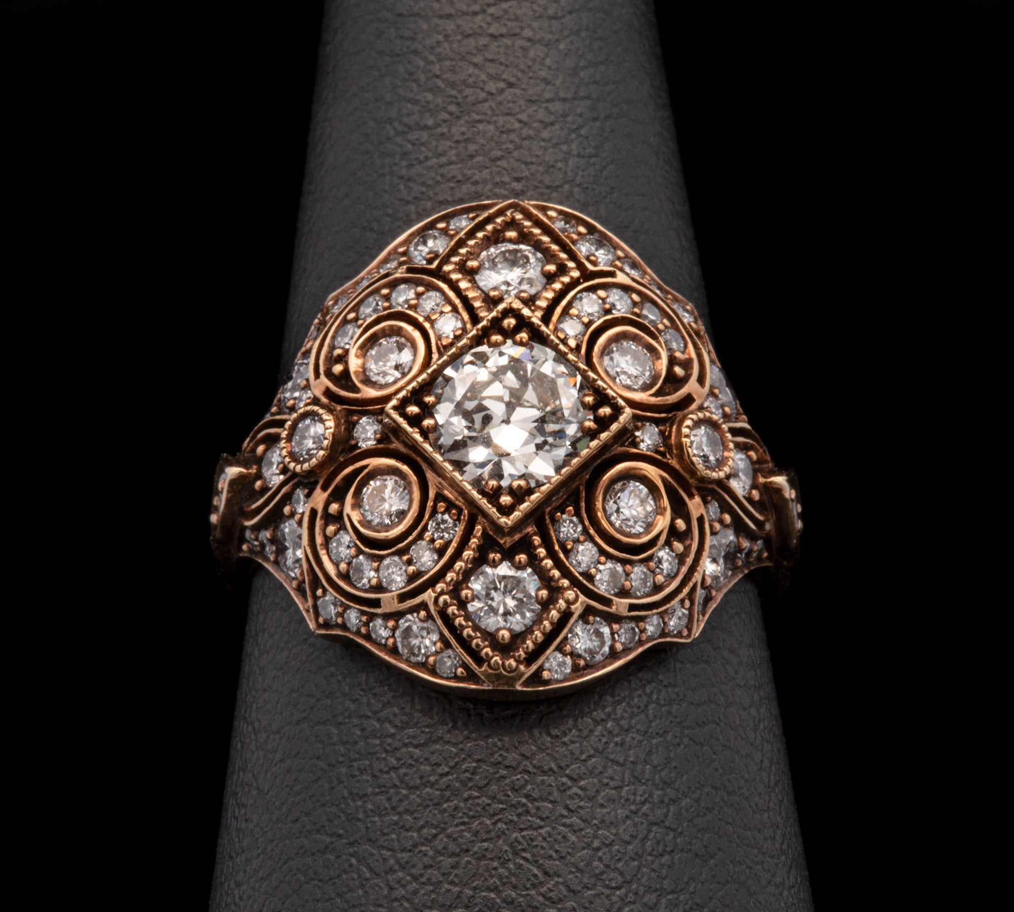 18K Yellow Gold Old European Cut Diamond Bombe Ring