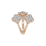 14K Yellow Gold Triple Clover Diamond Pave Ring