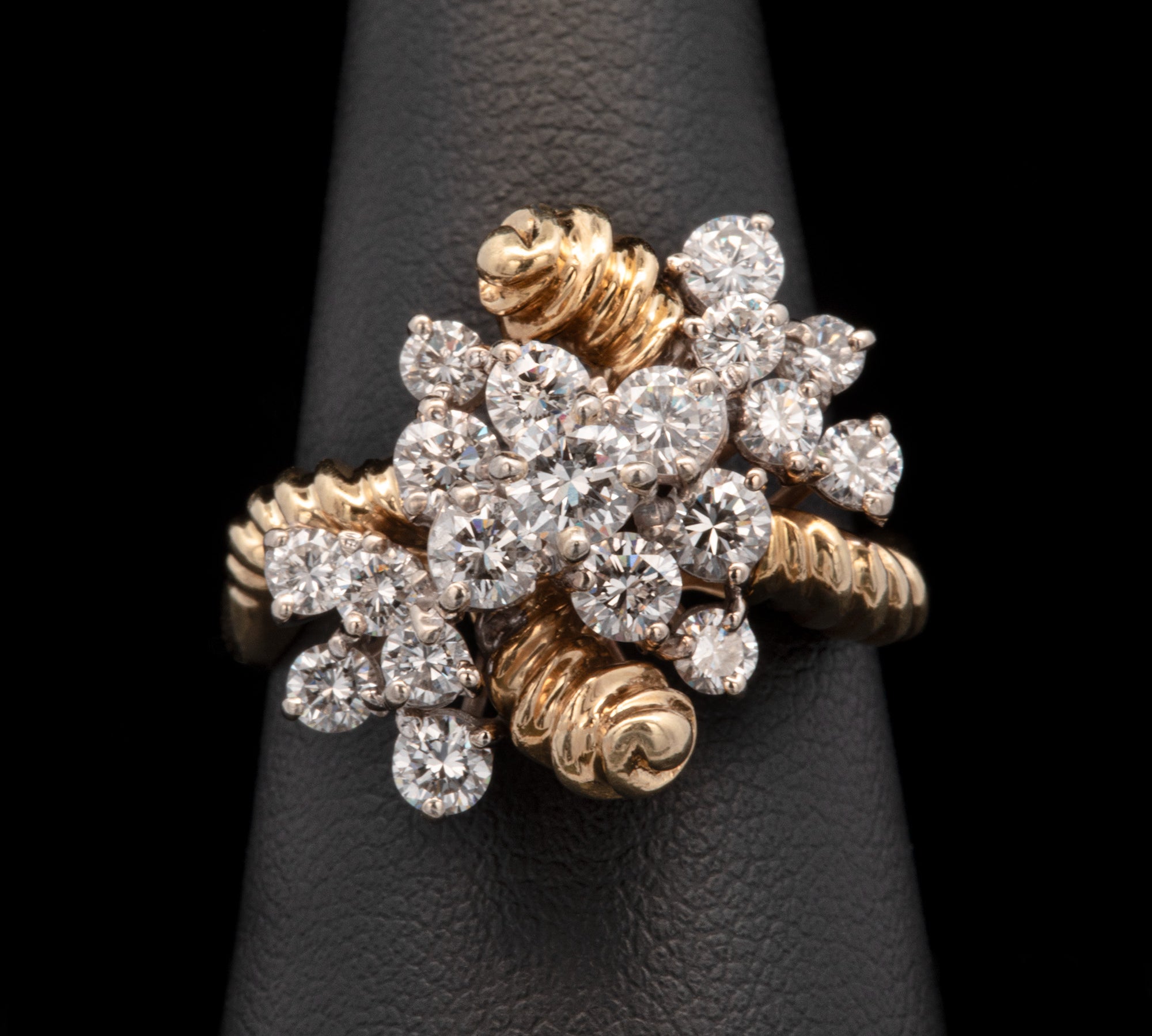 14K Yellow Gold Diamond Twisted Scroll Ring