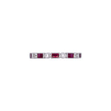 18K White Gold Round Diamond And French Cut Ruby Band