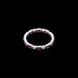 18K White Gold Round Diamond And French Cut Ruby Band