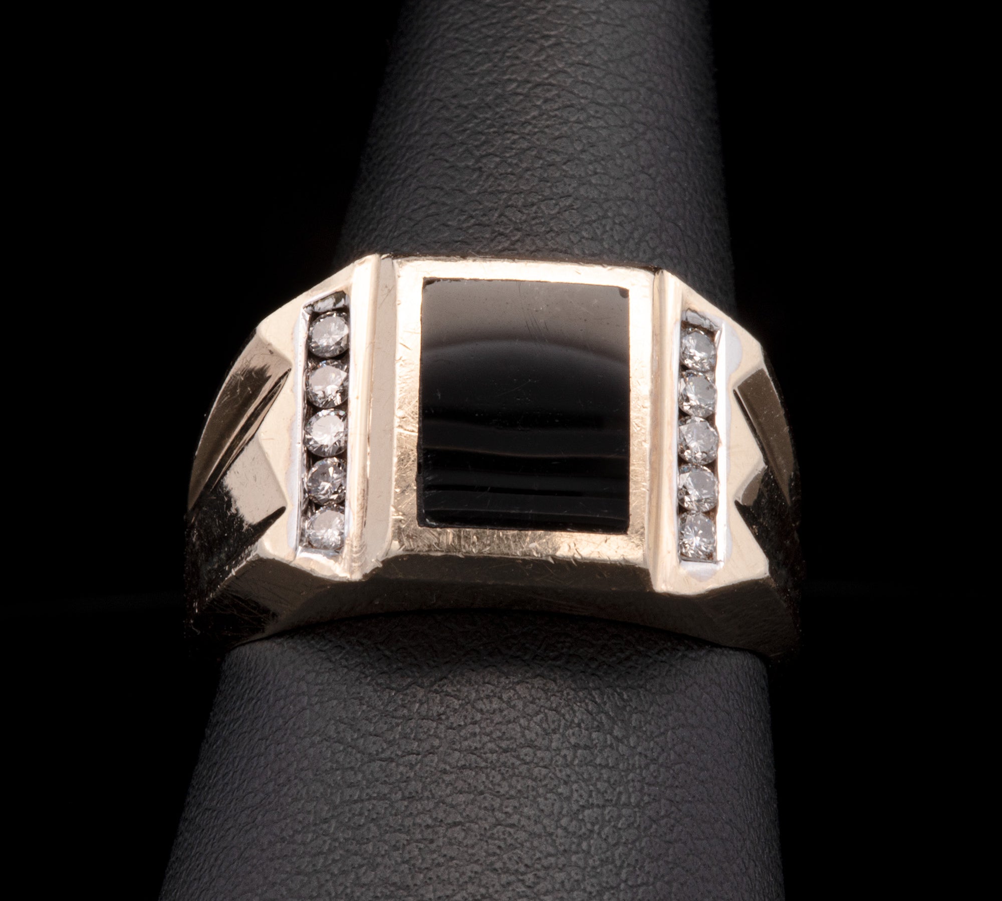 14K Yellow Gold Onyx And Diamond Men's Ring