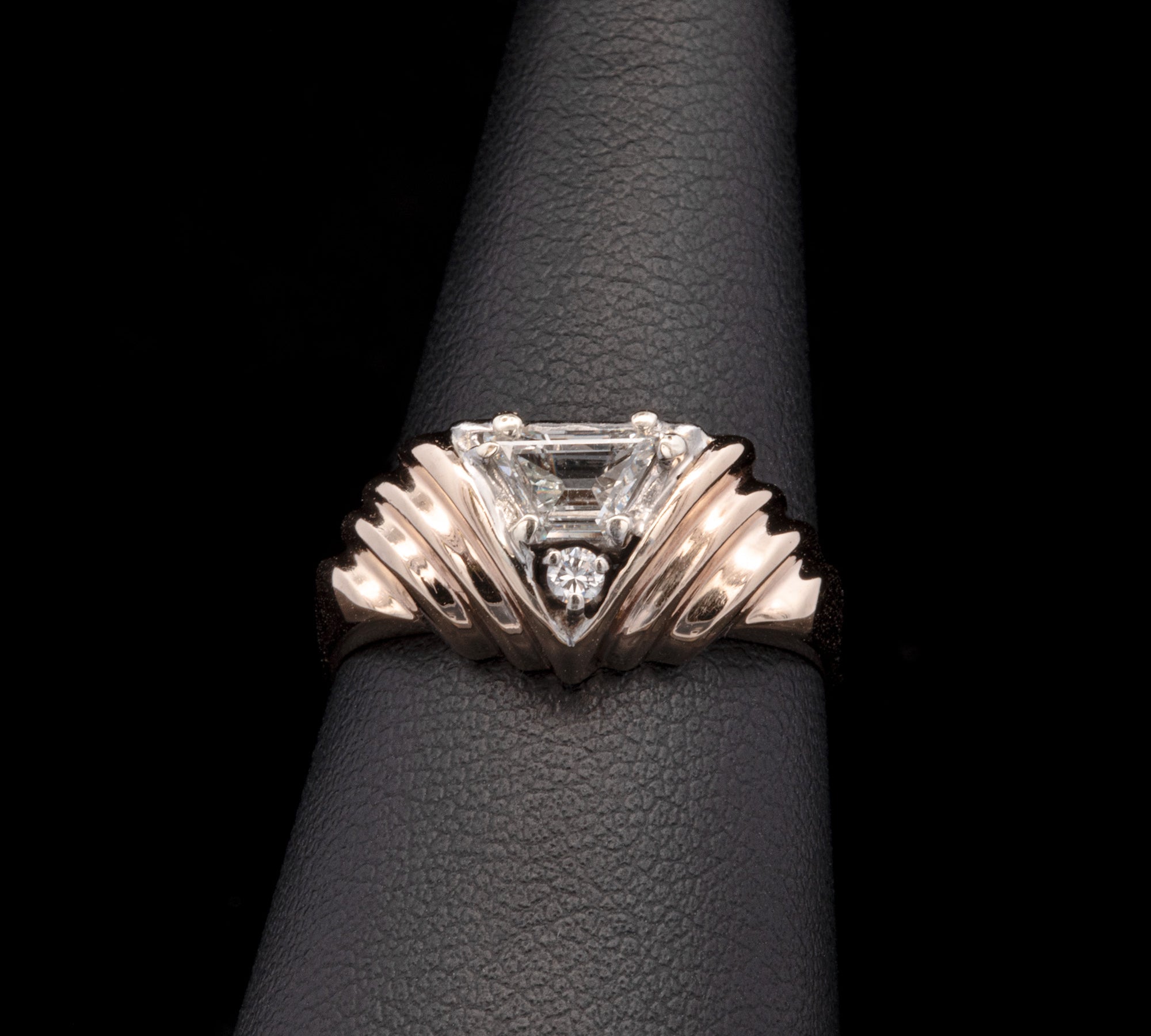 14K Yellow Gold Trapezoid And Round Diamond Step Ring