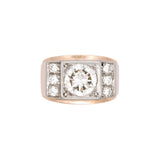 14K Yellow and White Gold Transitional Cut Diamond Men's Ring, Circa 1950