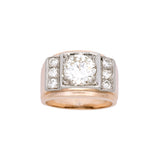 14K Yellow and White Gold Transitional Cut Diamond Men's Ring, Circa 1950
